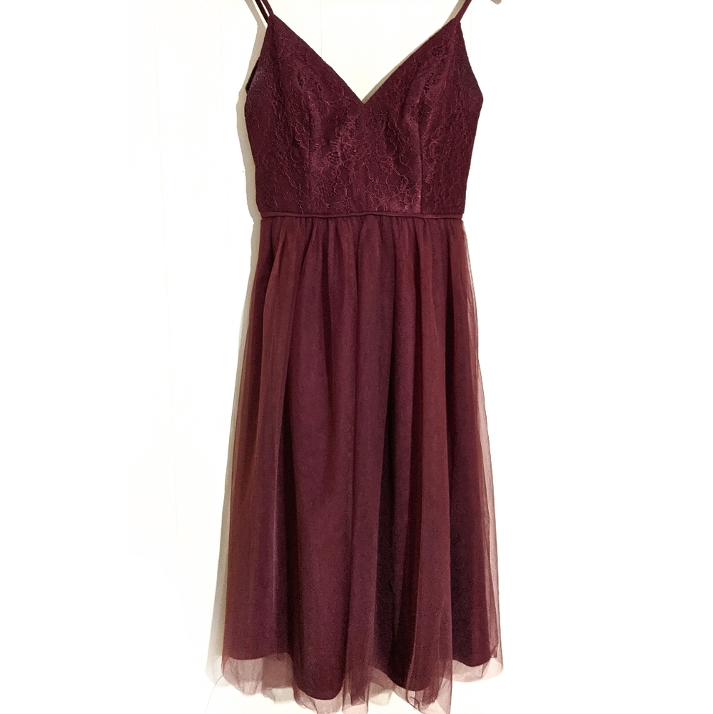 David's Bridal Short Maroon Bridesmaid dress